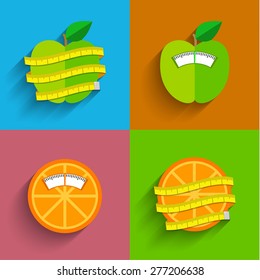 Weight scale concept, vector illustration. Healthy lifestyle and losing weight symbols. Flat design