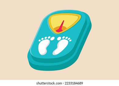 Escala de peso. Control de peso y dieta, aumento de peso o pérdida de peso. El concepto de equipo médico. Ilustración de vector gráfico plano de color aislada. 