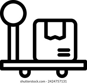 Weight scale delivery services icon with black outline style. delivery, shipping, business, weight, container, scale, service. Vector Illustration