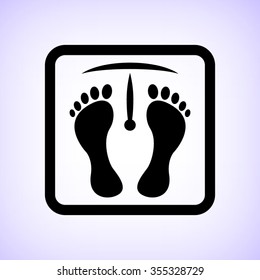 weight scale with foot prints -  black vector icon
