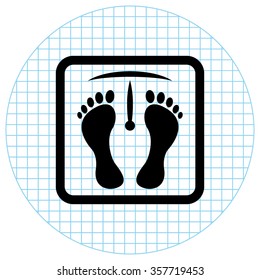 weight scale with foot prints -  black vector icon