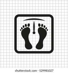 weight scale with foot prints -  black vector icon