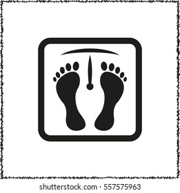 weight scale with foot prints  - black vector icon