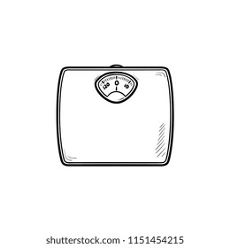Weight scale hand drawn outline doodle icon. Dieting and health, weight measure device, overweight concept. Vector sketch illustration for print, web, mobile and infographics on white background.