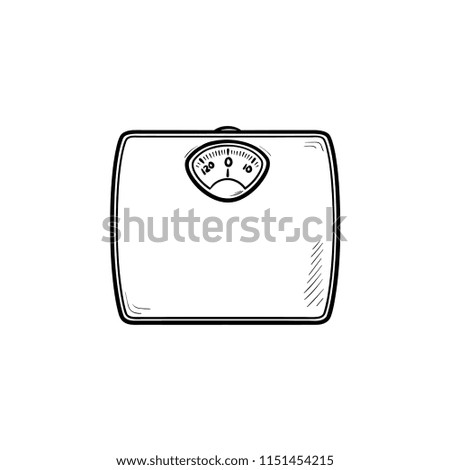 Weight scale hand drawn outline doodle icon. Dieting and health, weight measure device, overweight concept. Vector sketch illustration for print, web, mobile and infographics on white background.