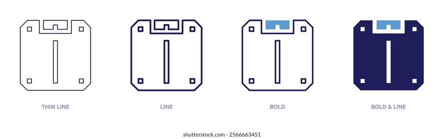 Weight scale icon in 4 different styles. Thin Line, Line, Bold, and Bold Line. Duotone style. Editable stroke.