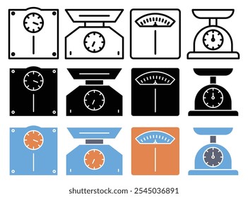Ícone de escala de peso nas versões em preto e colorido.