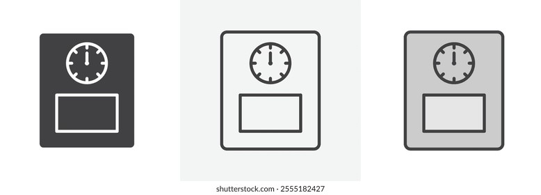 Weight scale icon collection in black and colored style.