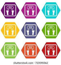 Weight scale icon set many color hexahedron isolated on white vector illustration