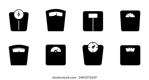 Weight scale icon set. Weighing machine icons. Electronic scale icon collection