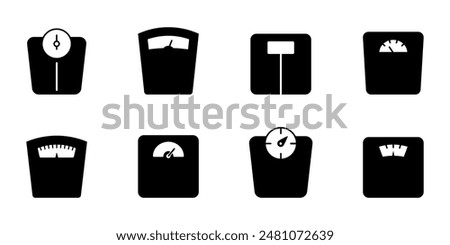 Weight scale icon set. Weighing machine icons. Electronic scale icon collection