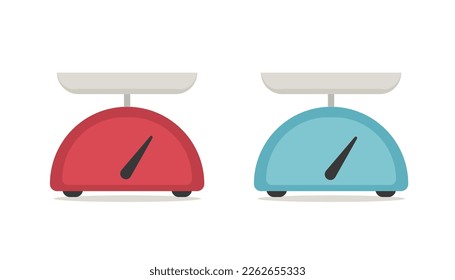 Weight scale icon vector flat design, kitchen weigh libra simple red blue fun comic cartoon graphics illustration drawn image clipart isolated on white