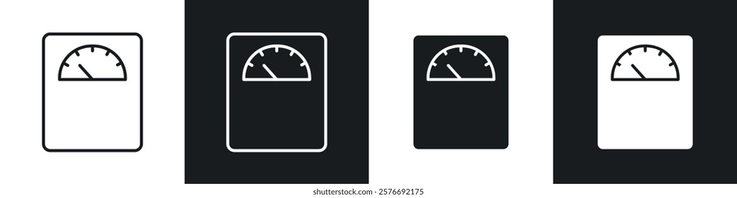 Weight scale icons collection in black and white solid and line style