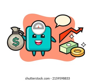 weight scale illustration cartoon holding money sack , cute style design for t shirt, sticker, logo element