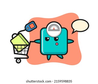 weight scale illustration cartoon with a shopping cart , cute style design for t shirt, sticker, logo element