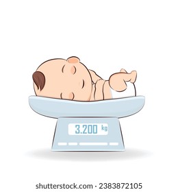 Weight scale for infant icon illustration