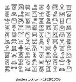conjunto de iconos de línea de escala de peso y escala de cocina