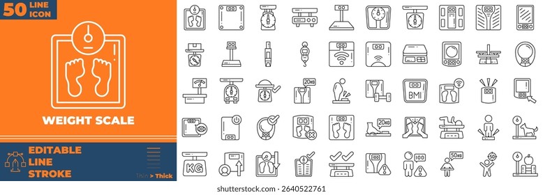 Weight Scale Line Editable Icons set. Vector illustration in modern thin line style of weight scale icons: weight, measure, height, etc