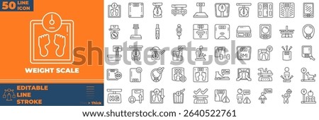 Weight Scale Line Editable Icons set. Vector illustration in modern thin line style of weight scale icons: weight, measure, height, etc