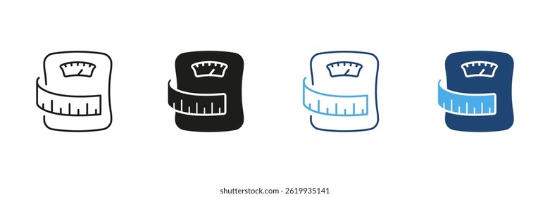 Weight Scale Line and Solid Icon Set. Weight, Health, and Fitness Measurement Symbol Collection. Isolated Vector Illustration.
