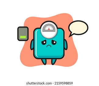 personaje de mascota de escala de peso haciendo un gesto cansado , diseño de estilo lindo para camiseta, pegatina, elemento logotipo