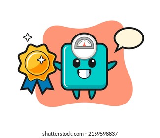 weight scale mascot illustration holding a golden badge , cute style design for t shirt, sticker, logo element