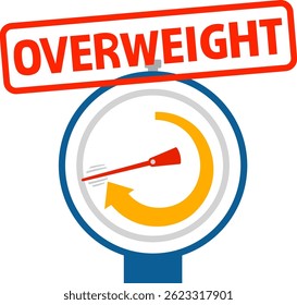 A weight scale with a moving needle and the word OVERWEIGHT