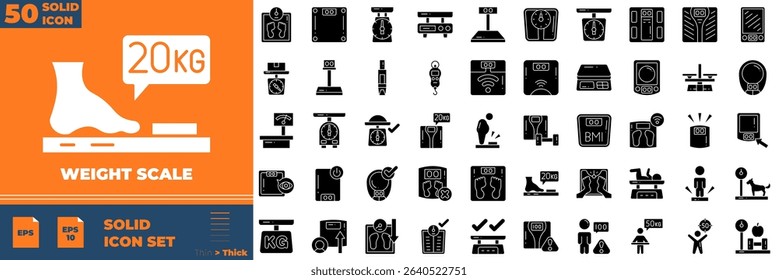Weight Scale Solid Editable Icons set. Vector illustration in modern thin solid style of weight scale icons: weight, measure, height, etc
