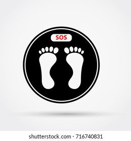 Weight scale with the text SOS. Vector illustration.