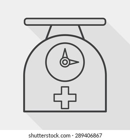 weight scales flat icon with long shadow, line icon