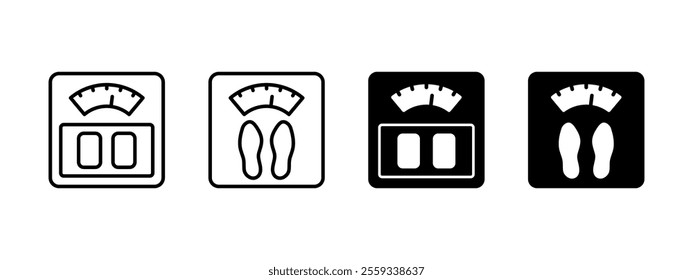 Weight scales icon with footprint. Body weight loss symbol. Obesity overweight fitness diet sign. Health control pictogram. Weight scales with footstep isolated concept.