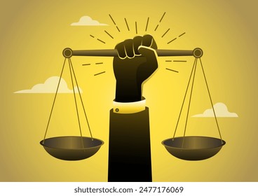 Weight scales justice hold in hand judge. Civil rights. Law and justice concept.