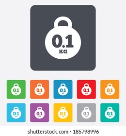 Weight sign icon. 0.1 kilogram (kg). Envelope mail weight. Rounded squares 11 buttons. Vector