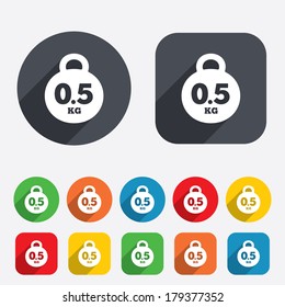 Weight sign icon. 0.5 kilogram (kg). Envelope mail weight. Circles and rounded squares 12 buttons. Vector