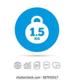 Weight sign icon. 1.5 kilogram (kg). Envelope mail weight. Copy files, chat speech bubble and chart web icons. Vector