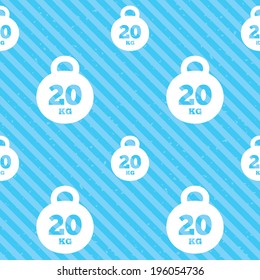 Weight sign icon. 20 kilogram (kg). Sport symbol. Fitness. Seamless diagonal lines texture. Blue grunge texture background. Vector