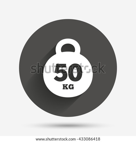 Weight sign icon. 50 kilogram (kg). Sport symbol. Fitness. Circle flat button with shadow. Vector