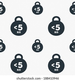 Weight sign icon. Less than 5 kilogram (kg). Sport symbol. Fitness. Seamless grid lines texture. Cells repeating pattern. White texture background. Vector