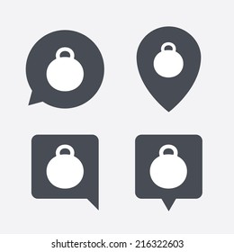 Weight sign icon. Sport symbol. Fitness. Map pointers information buttons. Speech bubbles with icons. Vector