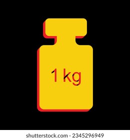 Weight simple sign. 3D Extruded Yellow Icon with Red Sides a Black background. Illustration.