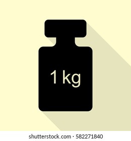 Weight simple sign. Black icon with flat style shadow path on cream background.