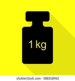 Weight simple sign. Black icon with flat style shadow path on yellow background.