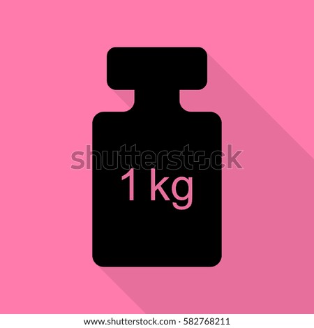 Weight simple sign. Black icon with flat style shadow path on pink background.