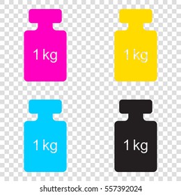 Weight simple sign. CMYK icons on transparent background. Cyan, magenta, yellow, key, black.
