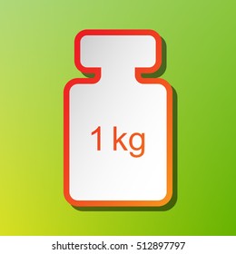 Weight simple sign. Contrast icon with reddish stroke on green backgound.