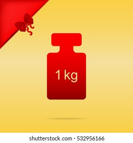 Weight simple sign. Cristmas design red icon on gold background.