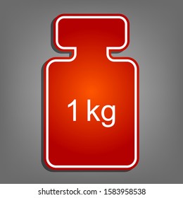 Weight simple sign. Flat red icon with linear white icon with gray shadow at grayish background. Illustration.