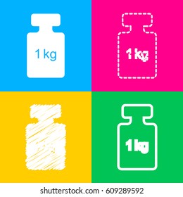 Weight simple sign. Four styles of icon on four color squares.