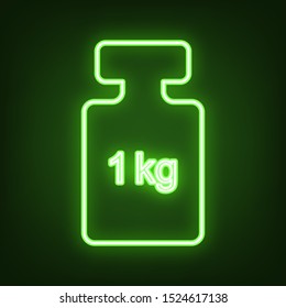 Weight simple sign. Green neon icon in the dark. Blurred lightening. Illustration.