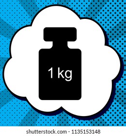 Weight simple sign. Vector. Black icon in bubble on blue pop-art background with rays.